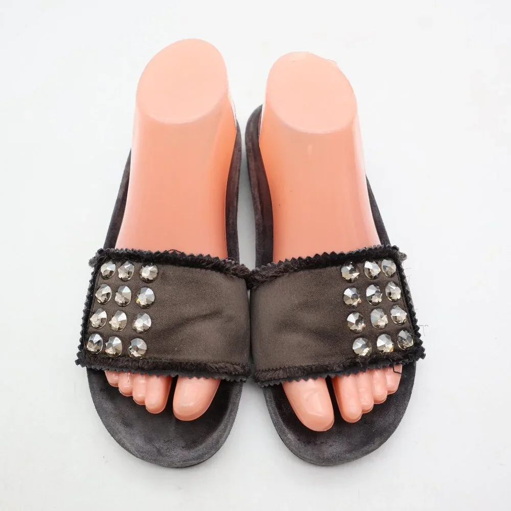 Pedro Garcia Crystal Slide Sandals Women's Size EU 37 Black Gray Shoes